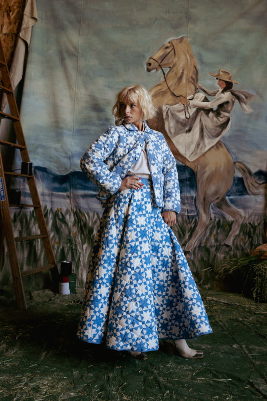 Annie Quilted Circle Skirt in Lone Star Blue - PREORDER