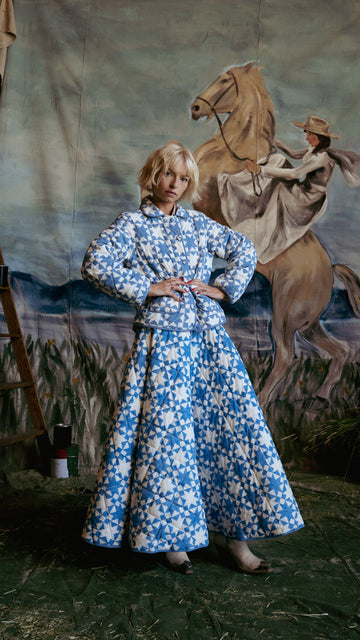 Annie Quilted Circle Skirt in Lone Star Blue - PREORDER